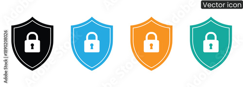 Colorful shield icons with padlock representing security and protection