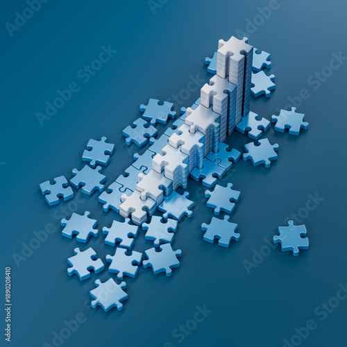 Puzzle pieces forming growing bar chart success