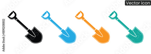 Set of vibrant shovel icons in multiple colors for design projects