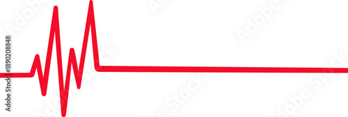 Red heartbeat line on plain white background, medical electrocardiogram rhythm, flat pulse wave emergency concept, cardiological diagnosis for medical care and hospital monitors