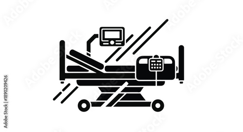 Hospital Bed with Medical Monitor and Life Support Equipment Icon