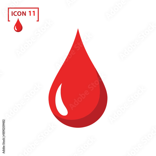 Red blood drop icon isolated on white background for medical health and first aid