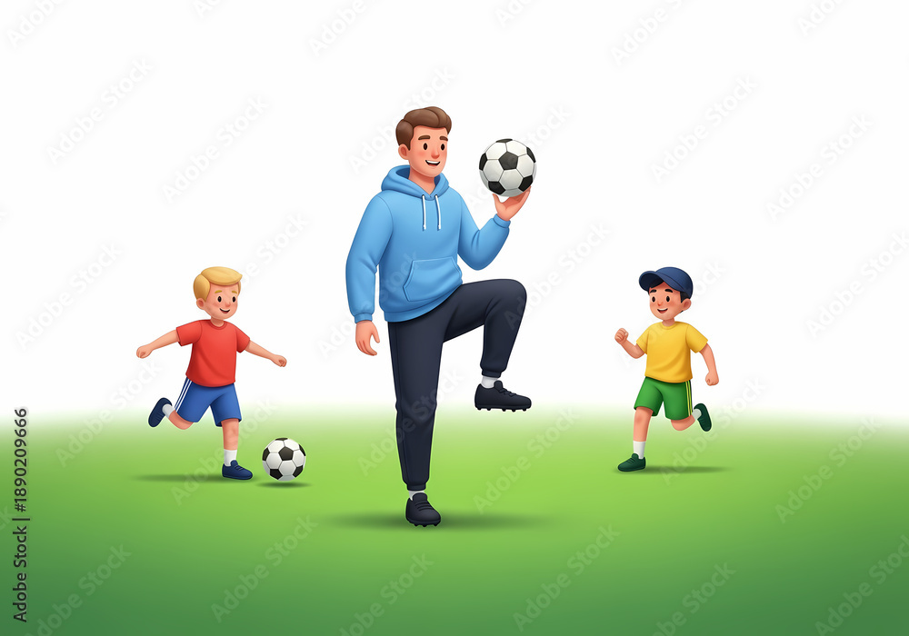 Obraz premium 笑顔でサッカーを楽しむ家族