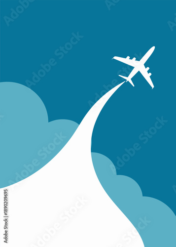 Airplane Flight Path Vector Illustration Blue Sky Travel