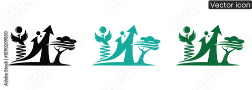 Vibrant vector icons symbolizing business growth and harmony with nature