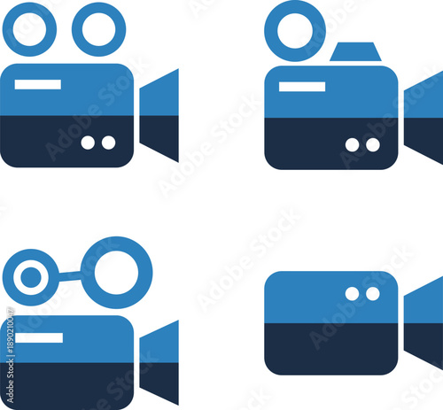 Four blue and dark blue simple camera cinema recording