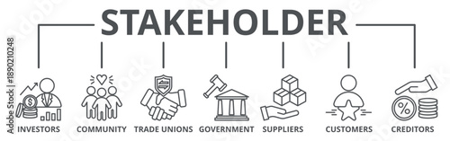 Stakeholder relationship banner web icon vector illustration