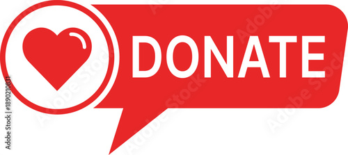 Red speech bubble with white heart and DONATE text