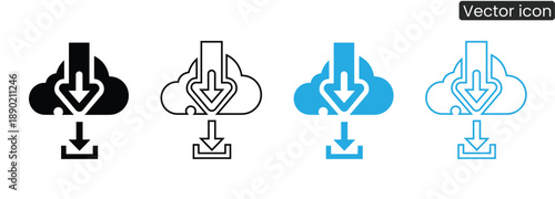 Set of cloud download icons in various styles for web and mobile use