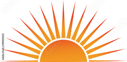Stylized sunburst with radiating orange and yellow rays on white background