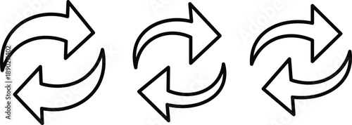Three black circular arrow symbols on a white background arrows circular arrows
