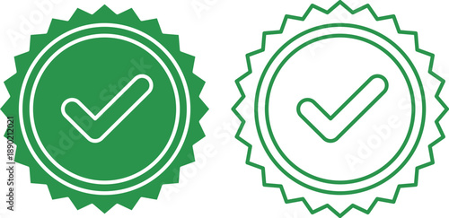 Two green check mark badges with jagged edges and white outlines seal approval