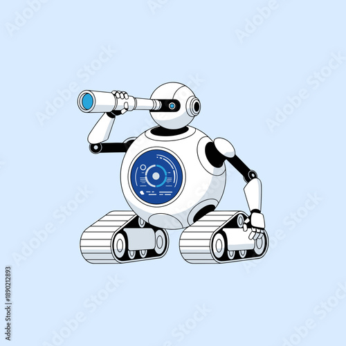 High Tech Robotic Explorer Drone with Telescope and Tracks for Space Discovery and Scientific Research Concept Flat Vector Illustration Mascot