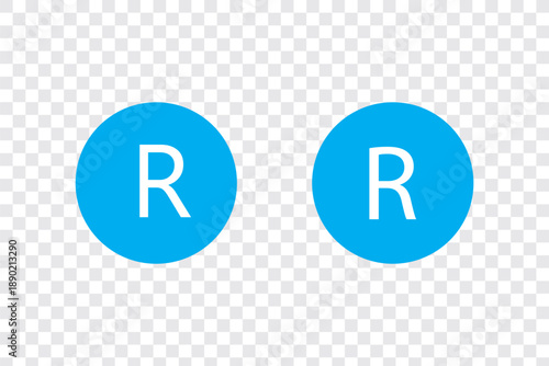 Registered trademark symbol r in circle. Intellectual property sign on transparent. Registered trademark icons set. Simple line vector illustration. Circled R symbol. Round icons with black color. 