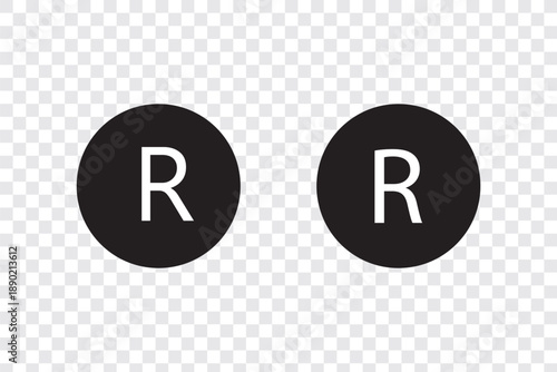 Registered trademark symbol r in circle. Intellectual property sign on transparent. Registered trademark icons set. eps 10