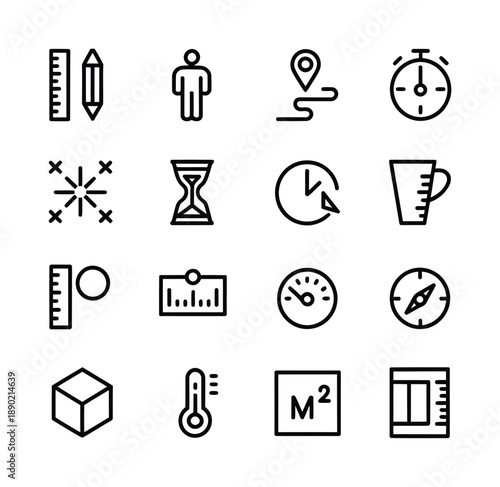 A collection of vector icons representing measurement and navigation tools