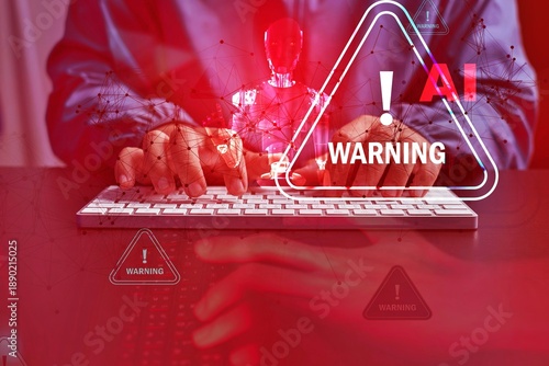 Wallpaper Mural Concept of cybersecurity AI risk, data breach, malware, hacking, IT failure, and digital system vulnerability in modern technology,AI System warning alert on virtual interface with hand interaction Torontodigital.ca