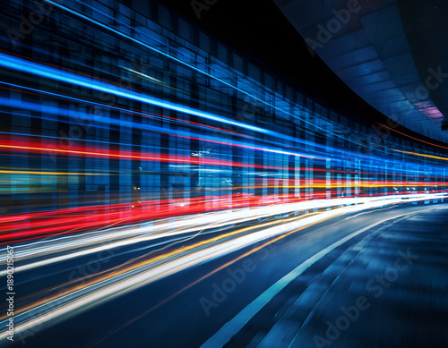 Abstract Long Exposure Motion Blur of City Traffic Lights and Transportation Energy