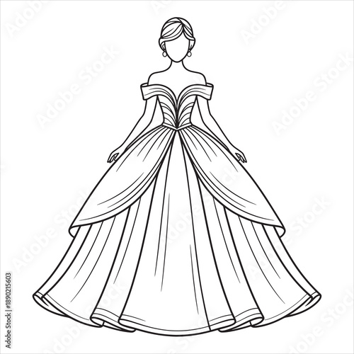 vector illustration of a ball gown dress coloring page