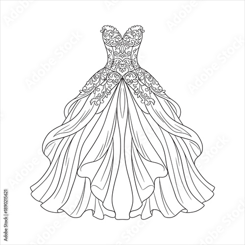 a beautiful ball gown dress line art