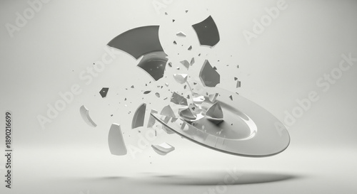 White ceramic plate smashing into pieces in mid-air explosion
