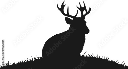 Striking Black Silhouette of a Majestic Deer with Antlers in a Tranquil Wilderness Setting