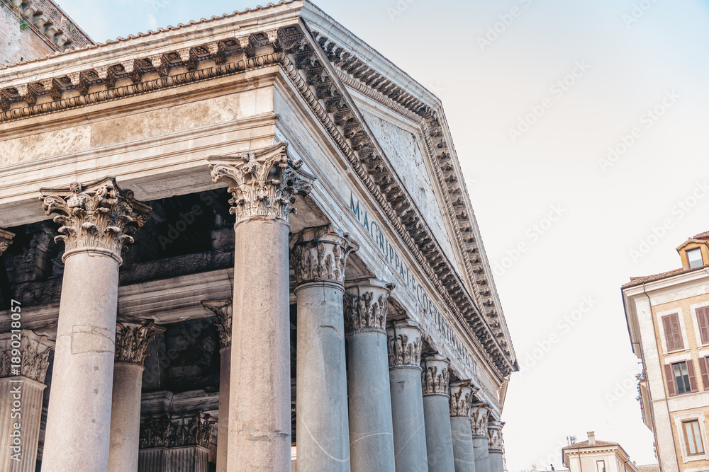 Naklejka premium Pantheon in Rome, portico, massive granite columns. Ancient Roman temple.