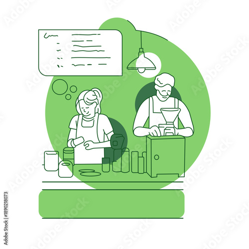 Bartender Brewing Coffee Behind the Bar in Coffee Shop Illustration