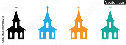 Vibrant church icons in flat design, perfect for digital projects and presentations