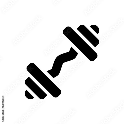 A minimalist black silhouette of a dumbbell on a white background, representing fitness and exercise in a simple, flat design