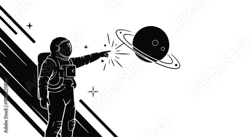 Visionary Astronaut Navigating Deep Space, Discovering a New Ringed World