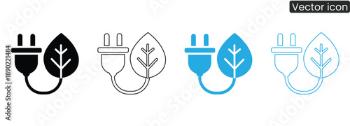 Set of modern eco friendly icons combining leaf and electric plug for energy saving concepts