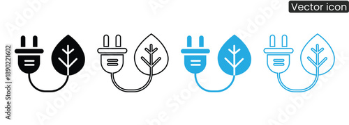 Modern eco friendly energy plug icons for sustainable power solutions and green technology applications