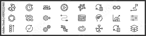 Continuity Line Editable Icons set. Vector illustration in modern thin style of process related icons: automation, workflow, progress, and more. Isolated on white background