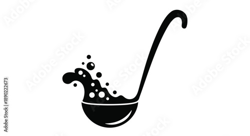 Dynamic kitchen ladle icon with splashing liquid, perfect for cooking apps or food service