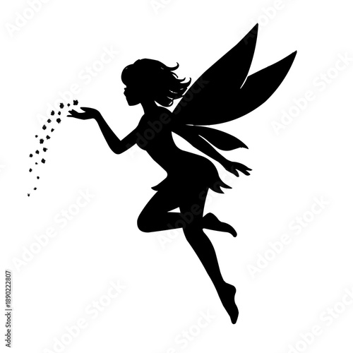 Elegant fairy silhouette with wings and magic dust