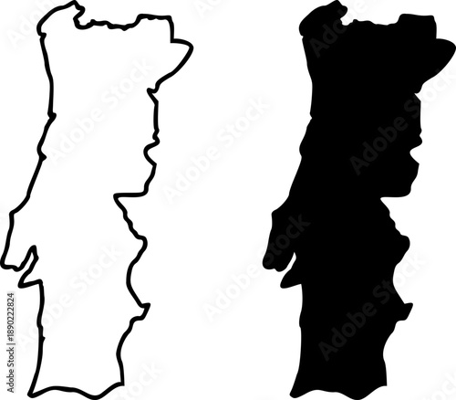 Portugal country border map outline and silhouette vector graphic isolated image decal