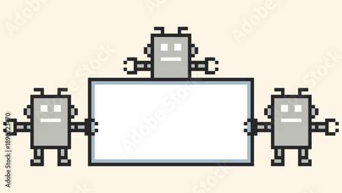 Robots background robotic or ai humanoid business enginner cybog with cartoon,bot,toy,artificial intelligence,pixel,8 bit,cute,pastel.