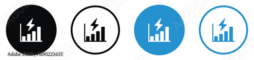 Bar chart with a lightning bolt symbol representing energy consumption, power efficiency, or electrical statistics. Professional icon set for smart home apps or utility dashboards.