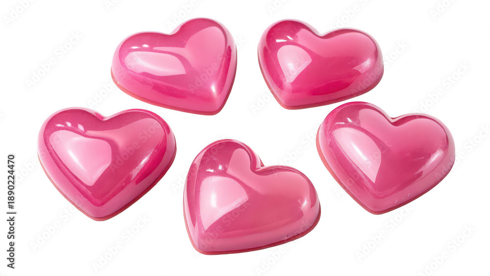 Fototapeta premium Five pink hearts isolated on transparent background