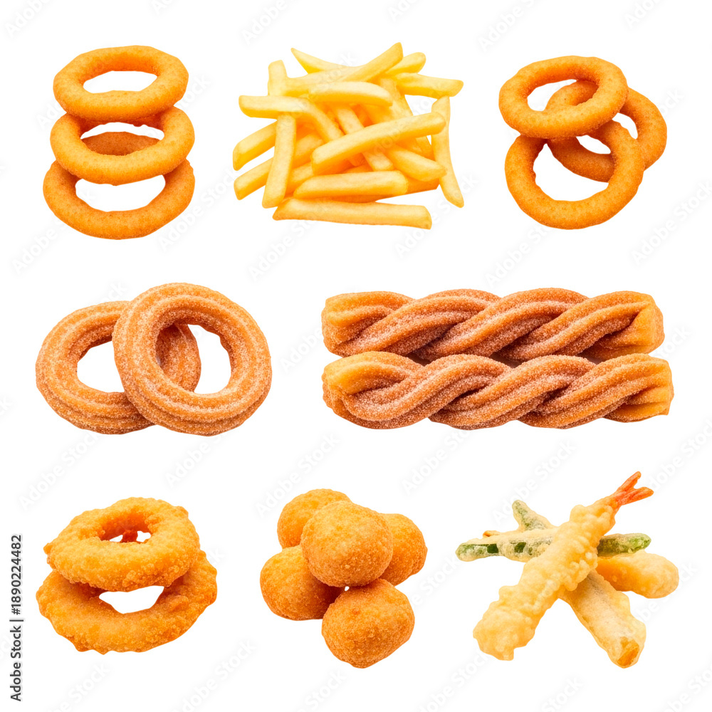 Fototapeta premium A variety of fried foods on transparent background