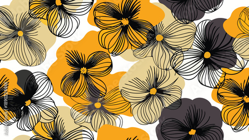 Bold yellow and black tulip petals create a vibrant cheerful floral pattern against a clean white background rendered in a playful