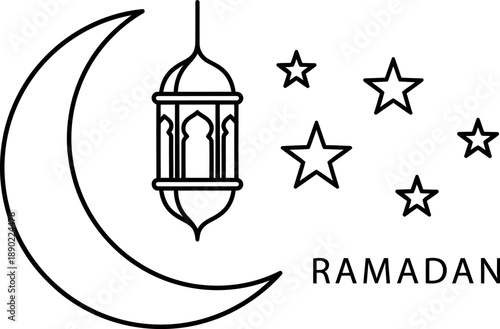 Celebrating ramadan with a crescent moon and lantern
