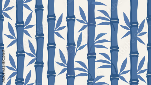 Blue bamboo stalks with leaves on white background