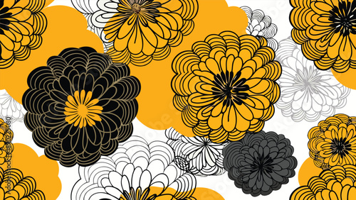 Geometric styled dahlia flower blooms create a vibrant layered pattern against a seamless backdrop offering a modern eye catching floral