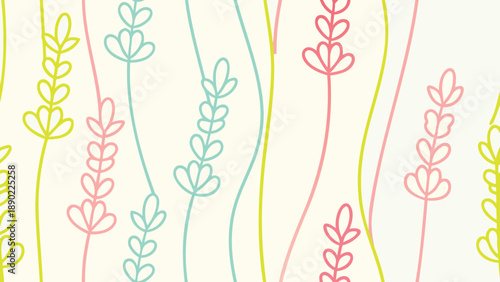 Pastel floral pattern with elegant wavy stems and leaves