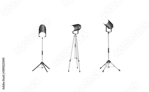 Spotlights set, stage and studio light, realistic hanging lamps. Spot lights and searchlights for concert. Vector