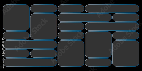 Futuristic transparent glass Bento Grid frames for website landing page. Digital banners UI templates design
