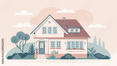 Elegant corner house illustration with soft gradients and clean vector style, perfect for sophisticated architectural and residential designs