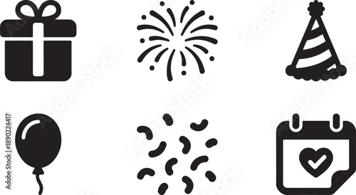 Collection of festive black silhouette icons for celebrations and special events Vector